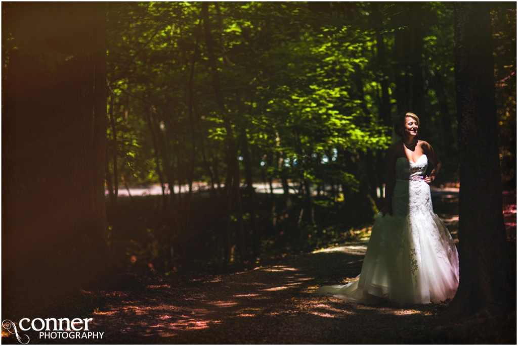bride in woods