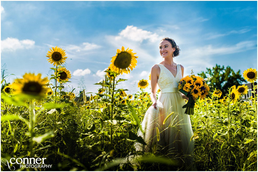 bride in sunflowers