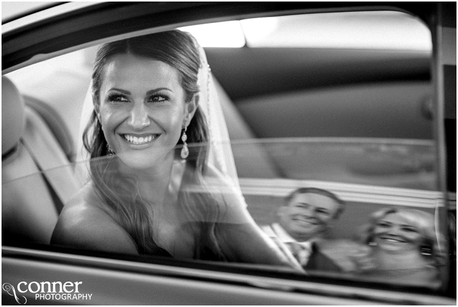 bride and parents car window reflection st louis
