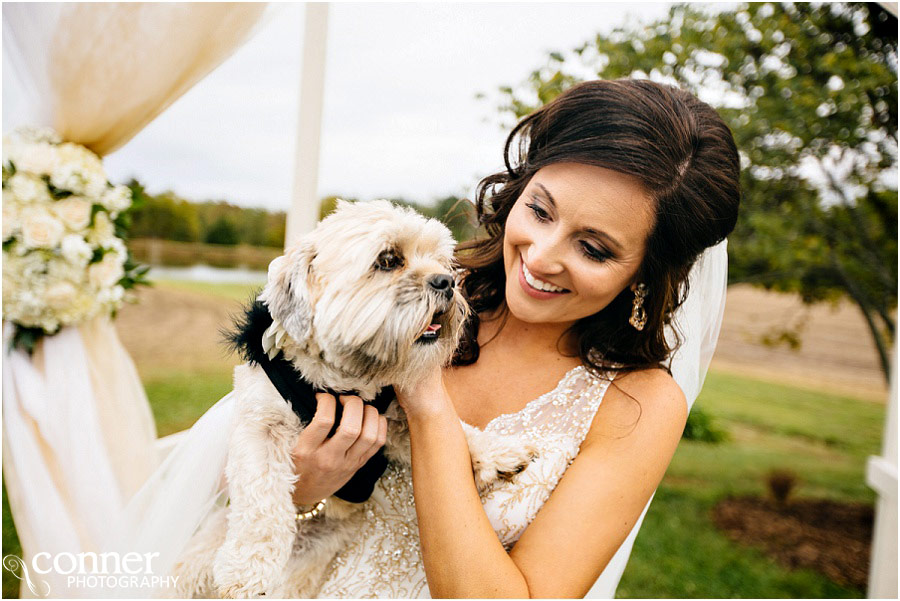 bride with her dog