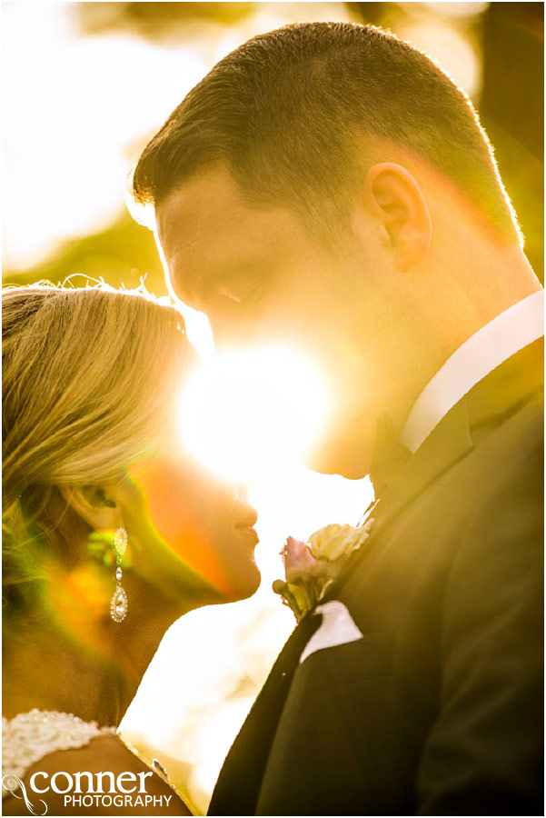 bride and groom sunset