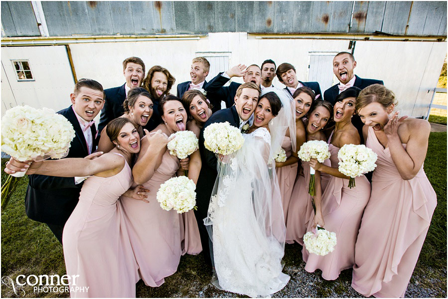 funny bridal party at farm