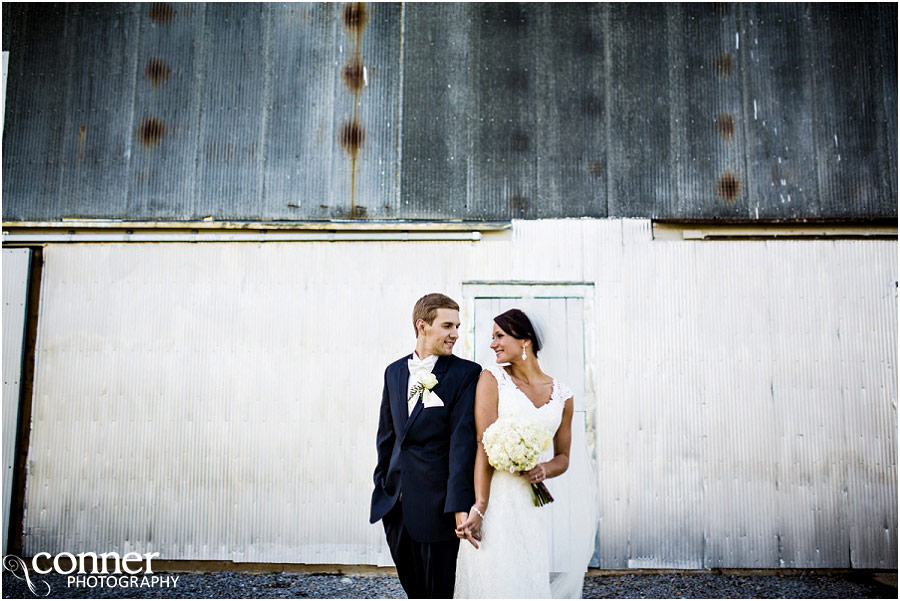 beautiful bride and groom at farm