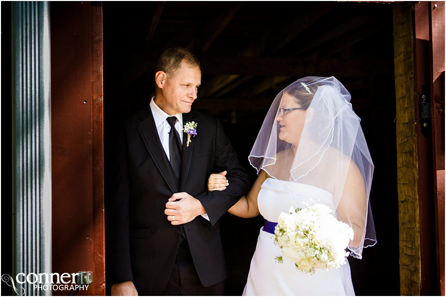 farm wedding bride father