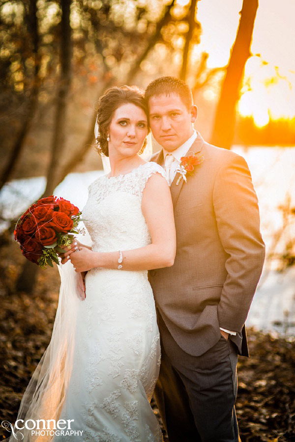 bride and groom sunset