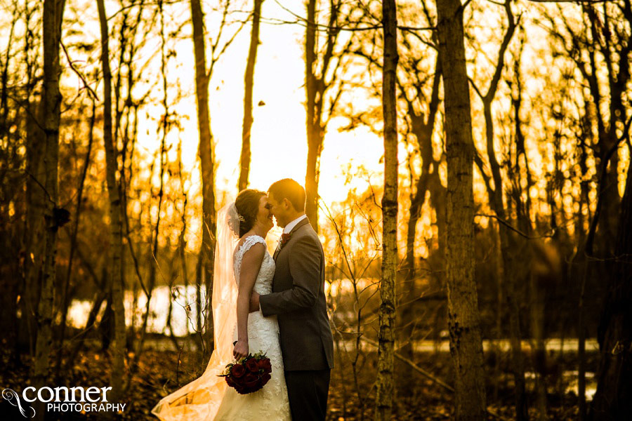 bride and groom sunset