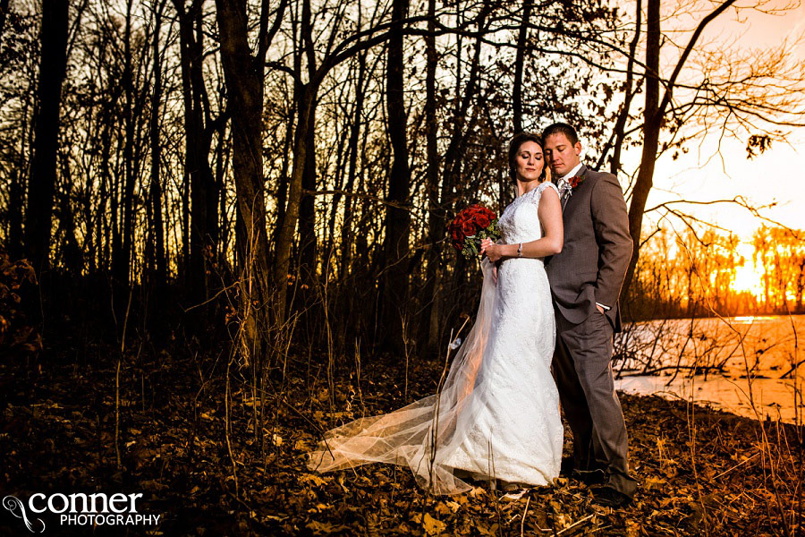 bride and groom sunset