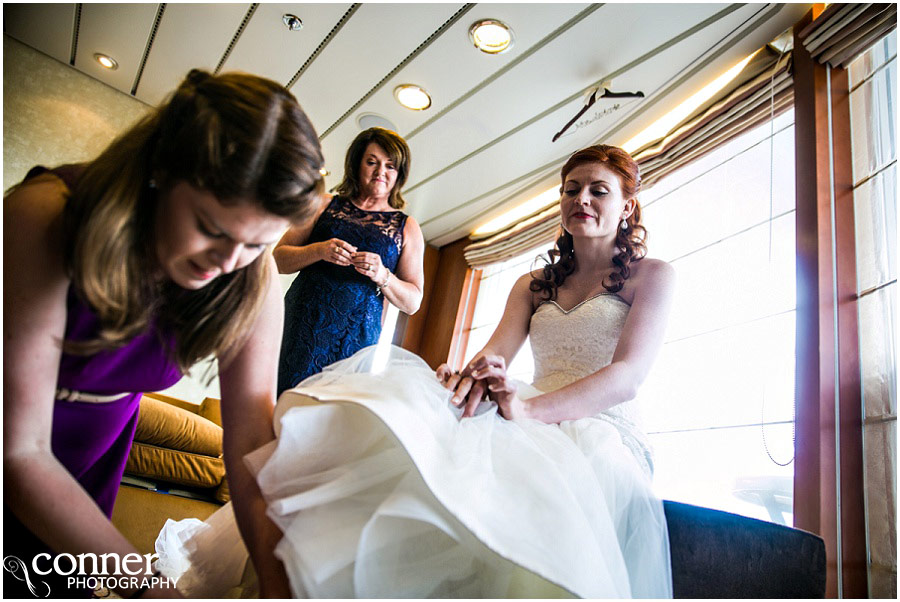 bride getting dressed