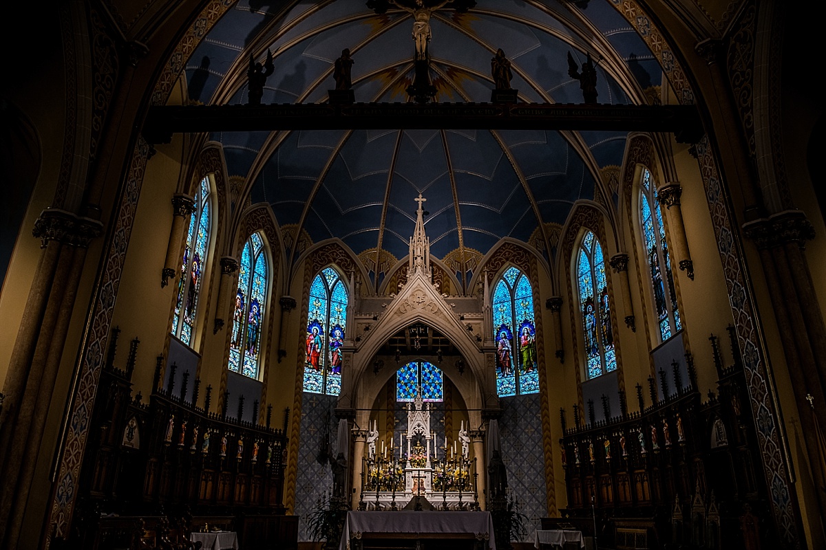 Interior of Ste. Genevieve Catholic Church before the wedding ceremony