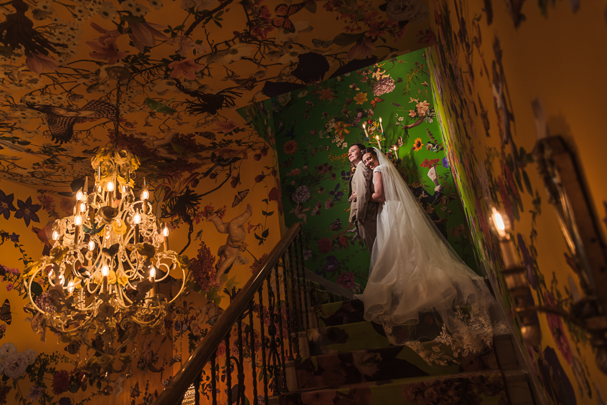 21c Hotel Bride and Groom Portrait with the gallery artwork