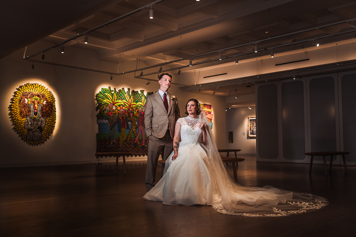21c Hotel Bride and Groom Portrait with the gallery artwork
