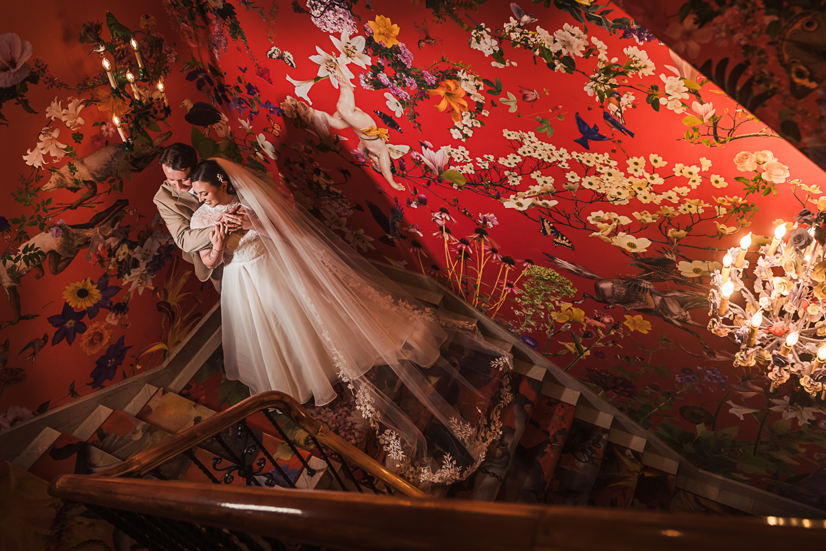 21c Hotel Bride and Groom Portrait with the gallery artwork